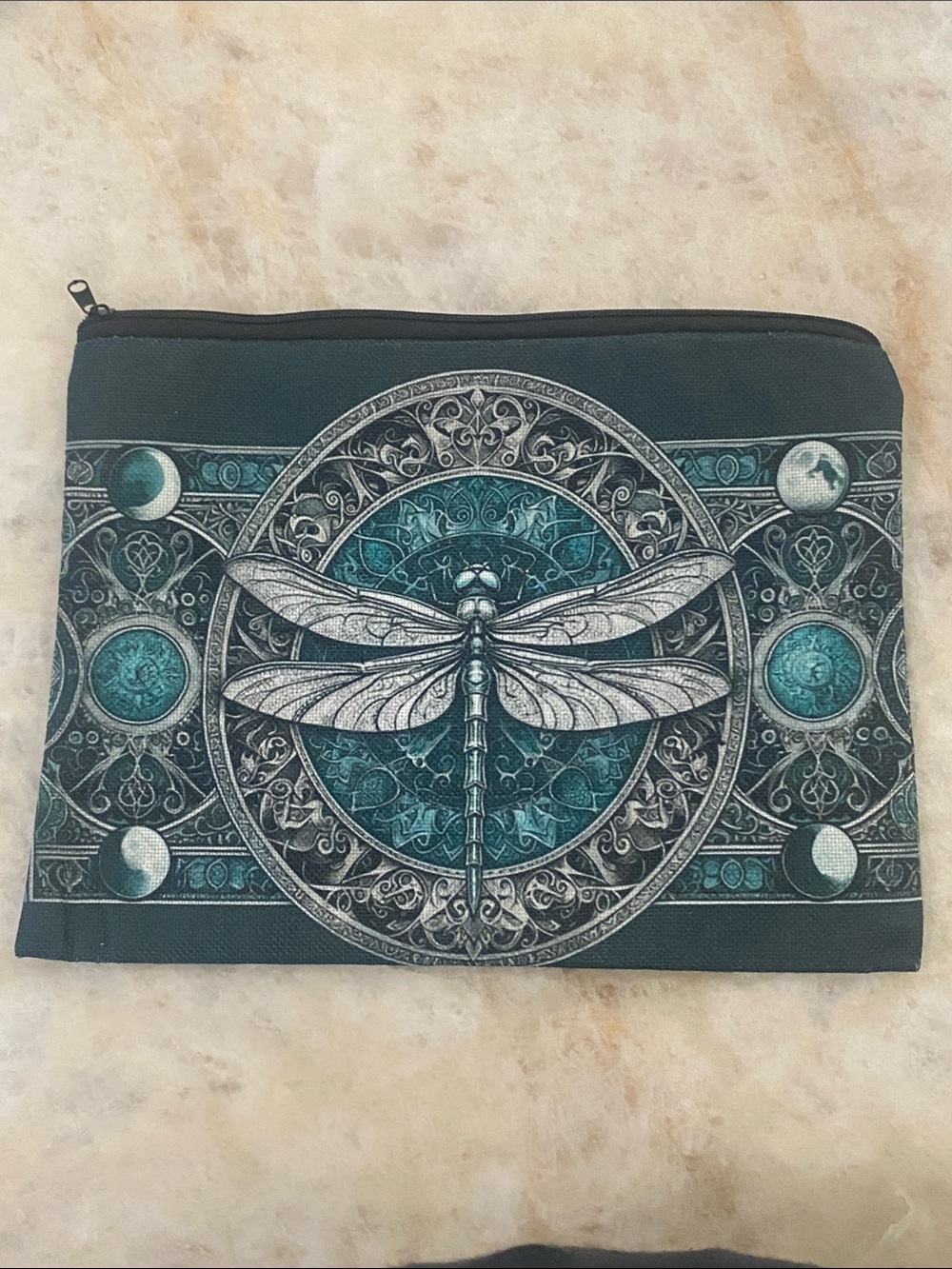 Dragonfly Mandala Zip Pouch - Teal